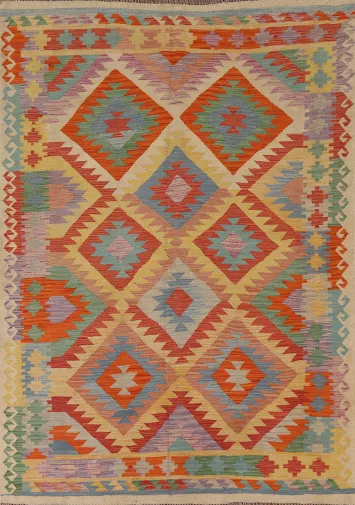 Reversible Wool Kilim Oriental Area Rug 5x7
