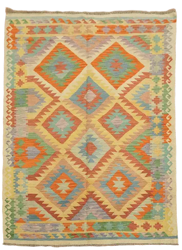 Handwoven Southwestern Style Geometric Pattern Kilim Rug 5'x7'