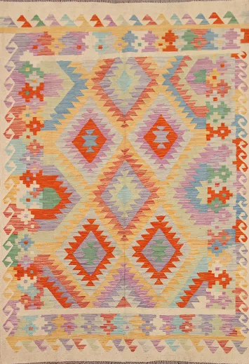 Geometric Kilim Reversible Wool Area Rug 5x7