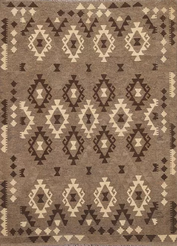 Brown Wool Kilim Oriental Area Rug 5x6