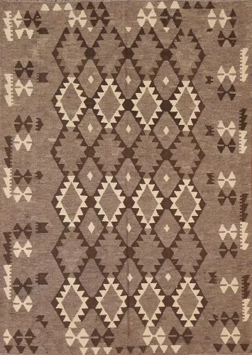 Geometric Kilim Brown Wool Area Rug 5x6