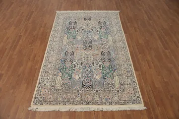 Wool & Silk Floral Nain Isfahan Persian Rug 5x8