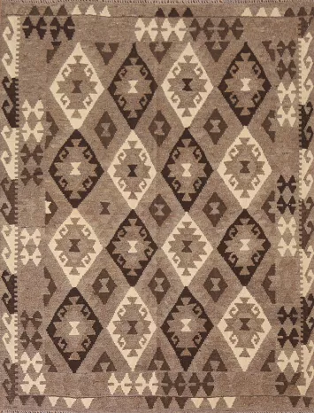 Brown Kilim Geometric Area Rug 5x6