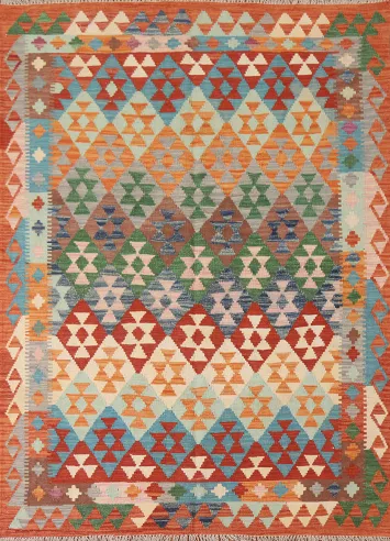 Colorful Kilim All-Over Area Rug 5x6