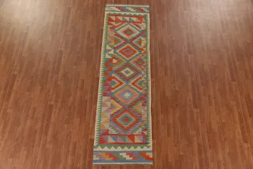Colorful Kilim Reversible Wool Runner Rug 3x10