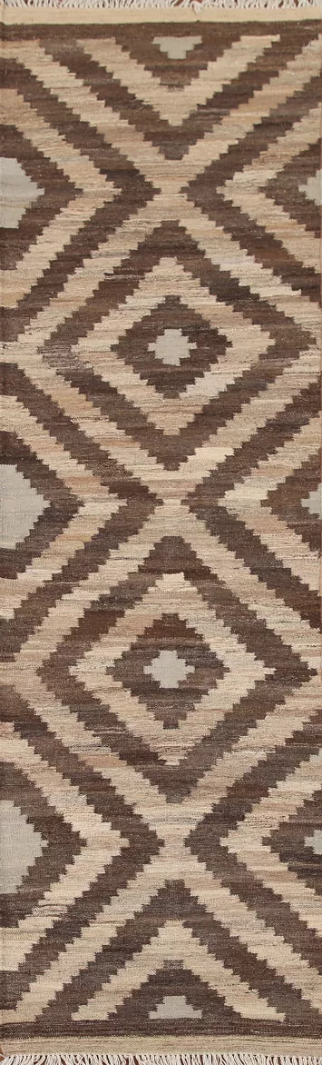 Geometric Kilim Reversible Wool Runner Rug 3x10