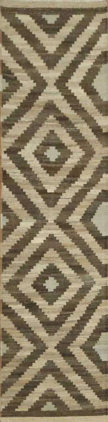 Modern Geometric Design Kilim Runner Rug Enhances Minimalist Decor 3x10