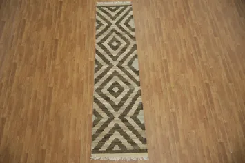 Modern Geometric Design Kilim Runner Rug Enhances Minimalist Decor 3x10