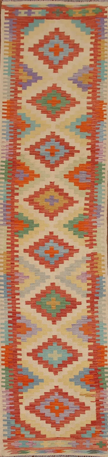 Reversible Wool Kilim Oriental Runner Rug 2x13