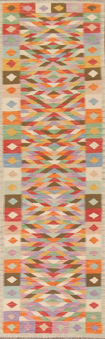 Reversible Wool Kilim Runner Rug 3x10