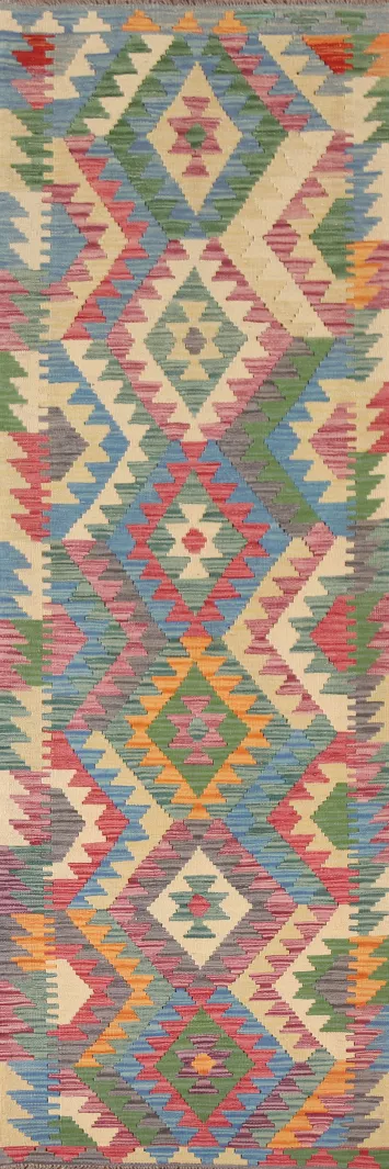 Reversible Wool Kilim Oriental Runner Rug 3x10