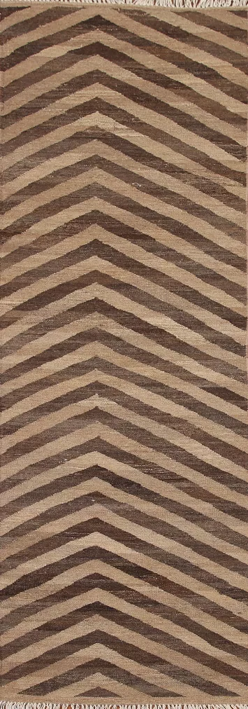 Chevron Style Kilim Wool Runner Rug 3x10