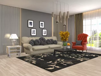 Black Floral Abstract Area Rug 6x10