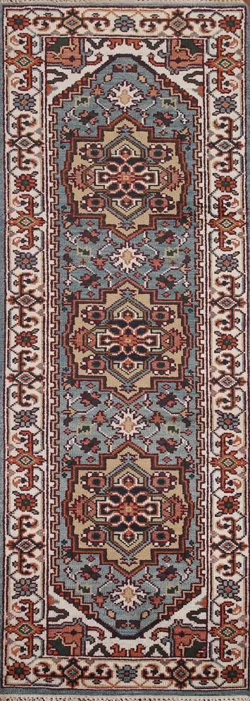 Blue Heriz Serapi Geometric Runner Rug 3x8