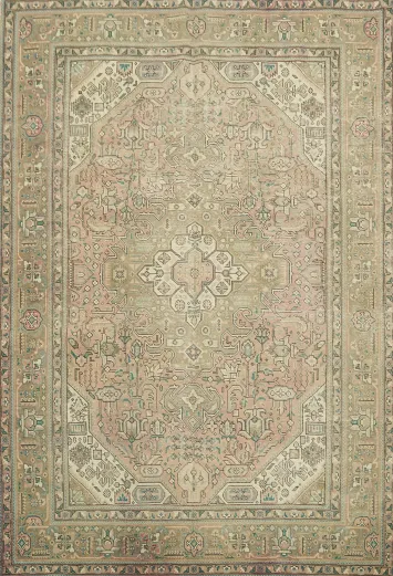 Distressed Vintage Pink Tabriz Persian Area Rug 7x10