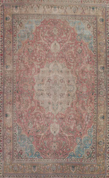 Distressed Pink Tabriz Persian Area Rug 10x13