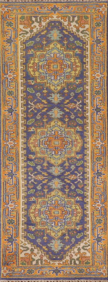 Blue Heriz Serapi Geometric Runner Rug 3x8