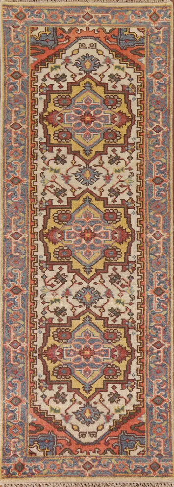 Ivory Heriz Serapi Geometric Runner Rug 2x8