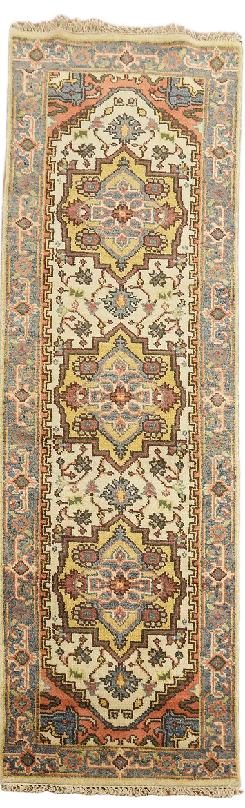 Ivory Heriz Serapi Geometric Runner Rug 2x8