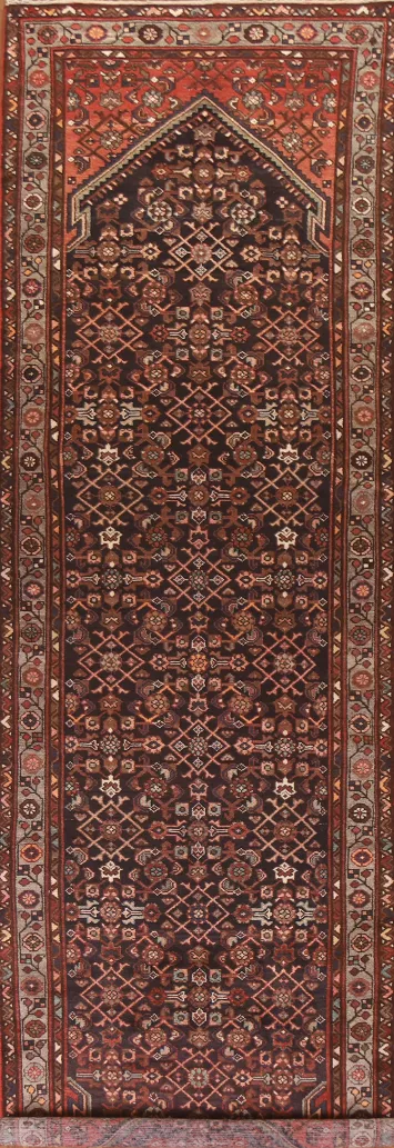 Vintage Wool Hamedan Persian Runner Rug 3x13