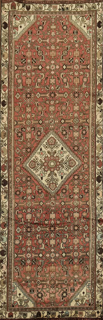Geometric Red Hamedan Persian Runner Rug 3x10