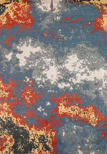 Blue Abstract Oriental Area Rug 8x10