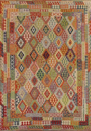 Reversible Wool Kilim Geometric Area Rug 10x13