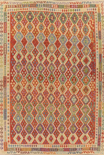 Geometric Kilim Reversible Wool Area Rug 10x13