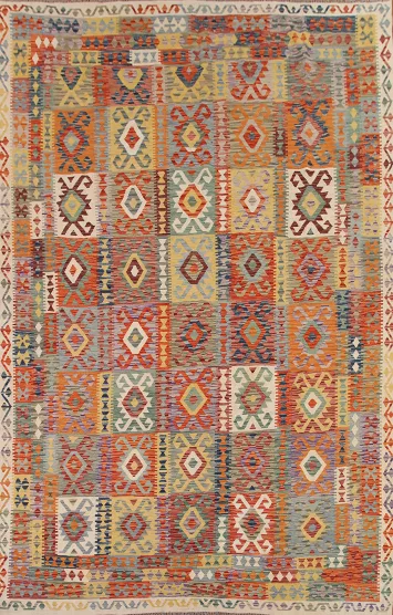 Geometric Wool Kilim Oriental Area Rug 10x13
