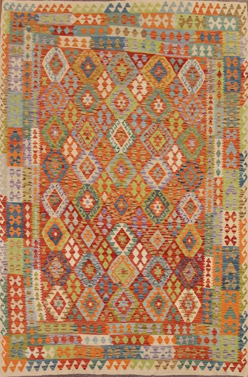 Colorful Kilim Reversible Wool Area Rug 9x11