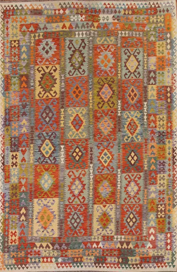 Geometric Kilim Reversible Wool Area Rug 10x13
