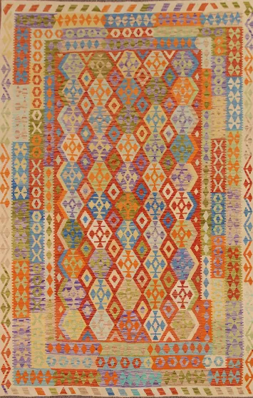 Geometric Wool Kilim Area Rug 8x11