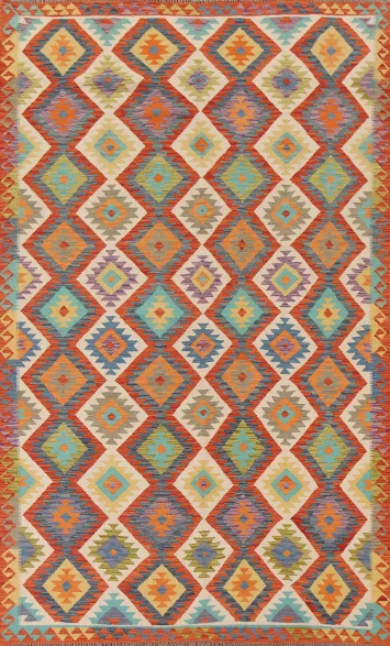All-Over Geometric Kilim Wool Area Rug 7x10