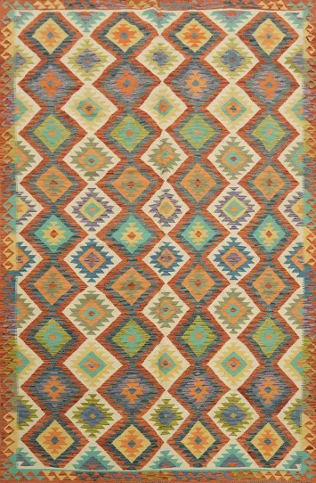 All-Over Geometric Kilim Wool Area Rug 7x10