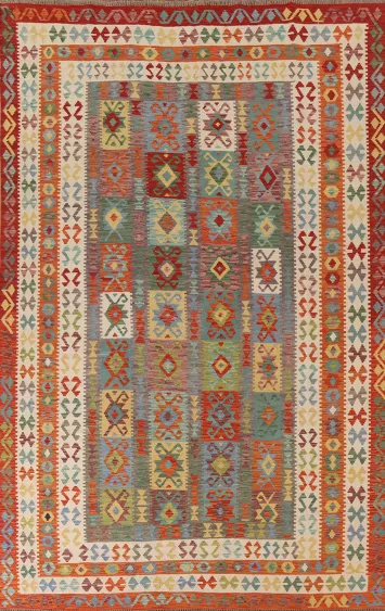 Geometric Kilim Wool Area Rug 8x11