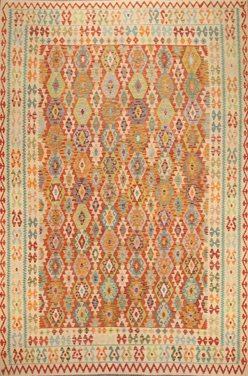 Geometric Wool Kilim Area Rug 10x13