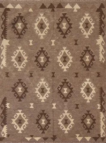 Brown Kilim Reversible Wool Area Rug 5x6