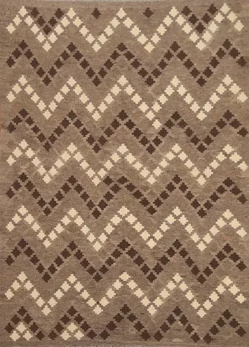 Geometric Kilim Brown Wool Area Rug 5x6