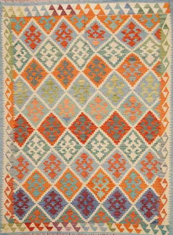 Trellis Kilim Wool Area Rug 5x6