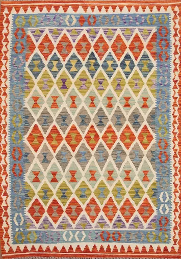 Geometric Kilim Reversible Wool Area Rug 5x6