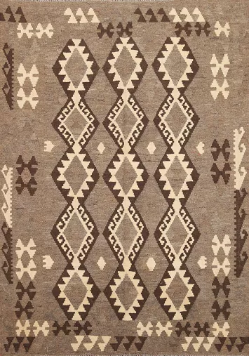Geometric Kilim Brown Wool Area Rug 5x6