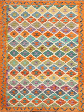 Trellis Wool Kilim Geometric Area Rug 5x6