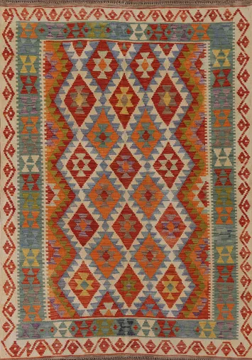Geometric Kilim Reversible Wool Area Rug 5x6