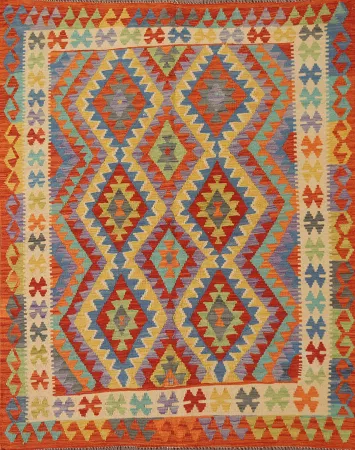 Colorful Kilim Reversible Wool Area Rug 5x6