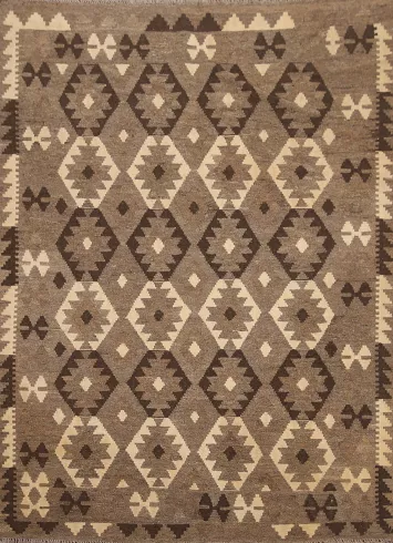 Brown Wool Kilim Oriental Area Rug 5x6
