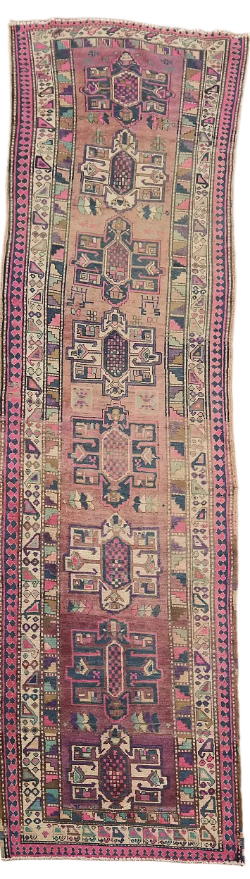 Geometric Wool Ardebil Persian Runner Rug 4x13