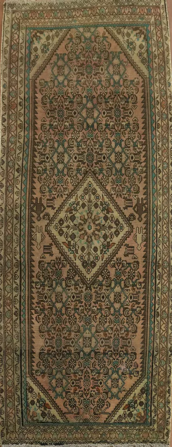 Geometric Vintage Tribal Hamedan Persian Runner Rug 4x10