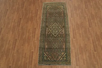 Geometric Vintage Tribal Hamedan Persian Runner Rug 4x10