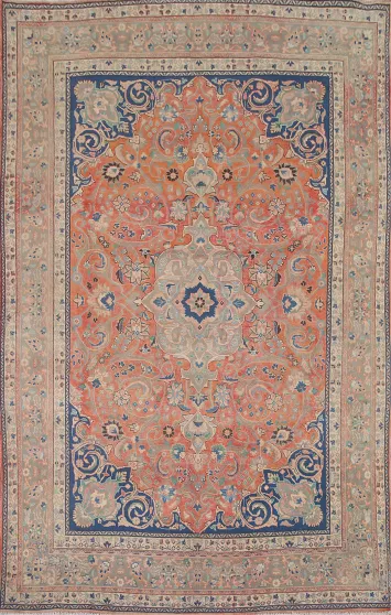 Orange Wool Mashad Persian Area Rug 8x11