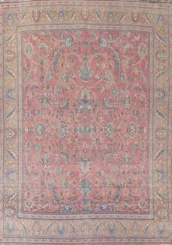 Pink Floral Tabriz Persian Area Rug 10x13